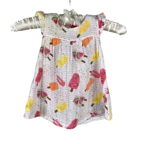 Mud Pie Popsicle Novelty Print Gauzy Muslin Dress Baby Size 0-3 Months White - Picture 2 of 9